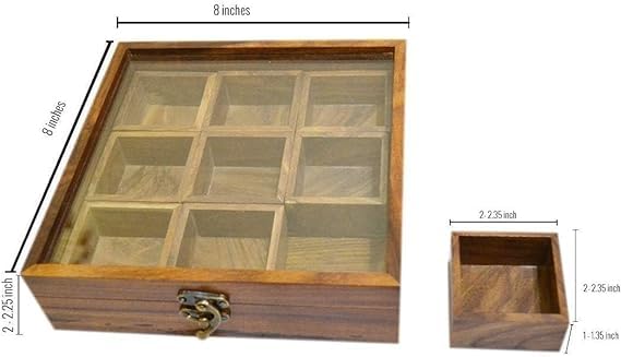 RJ kitchenware Store Nine Blends Spice Box with 12 Containers Spoon Sheesham Wood Wooden Spice Box Set for Kitchen Masala Spice Boxes Masala Daani Namak Dani Dabba Multipurpose - Image 4
