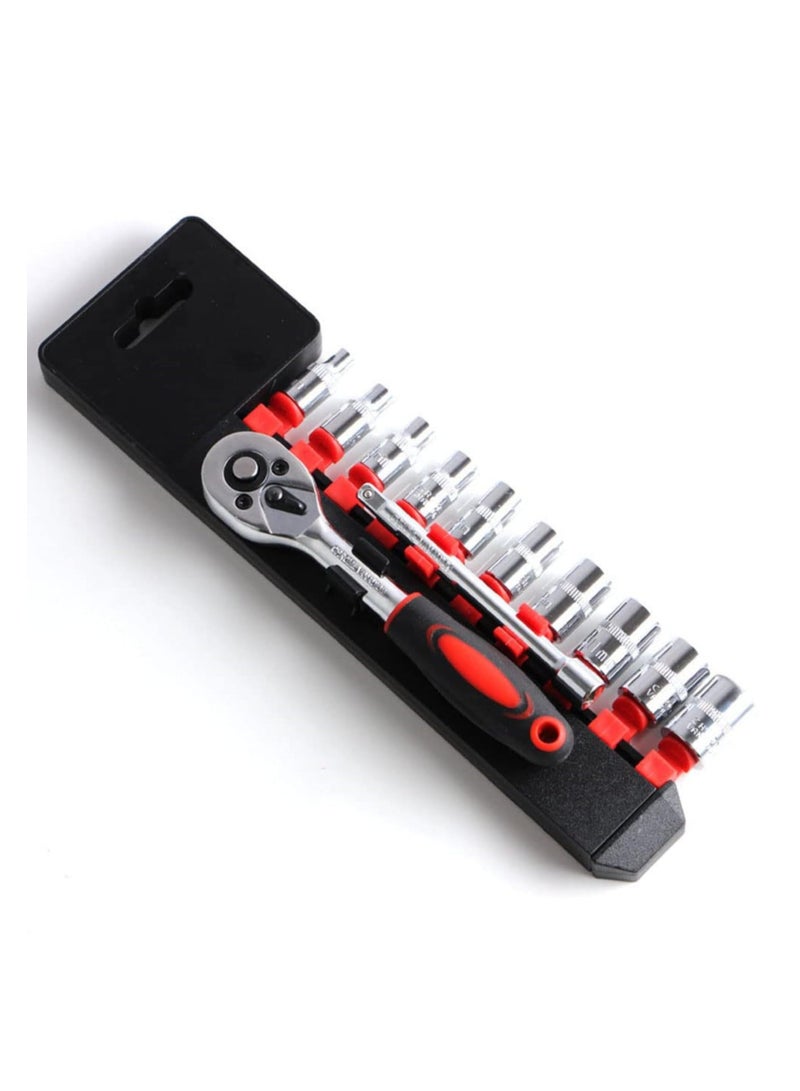 Excefore 1/4" Ratchet Socket Wrench Set, Mechanic Tool Kit and Sockets Set, 4-13mm Socket Quick Release Ratchet Handles and Extensions, Suitable for Auto Repairing & Household (12 Pcs) - Image 1
