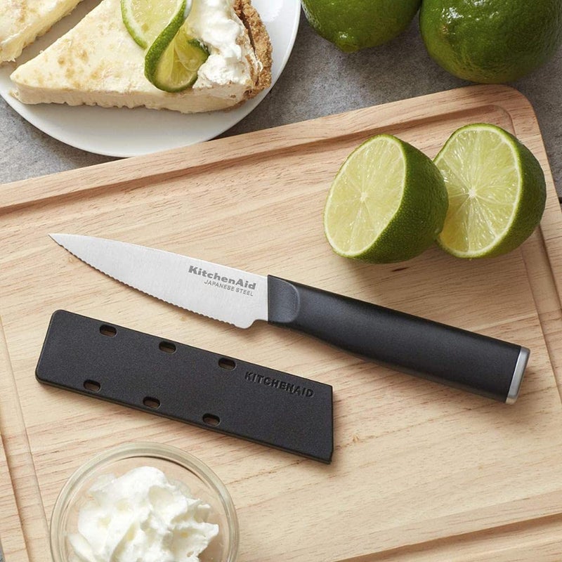 KitchenAid KitchenAid Gourmet Forged Triple Rivet Serrated Paring Knife with Custom-Fit Blade Cover, 3.5-inch, Sharp Kitchen Knife, High-Carbon Japanese Stainless Steel Blade, Black  - Image 2