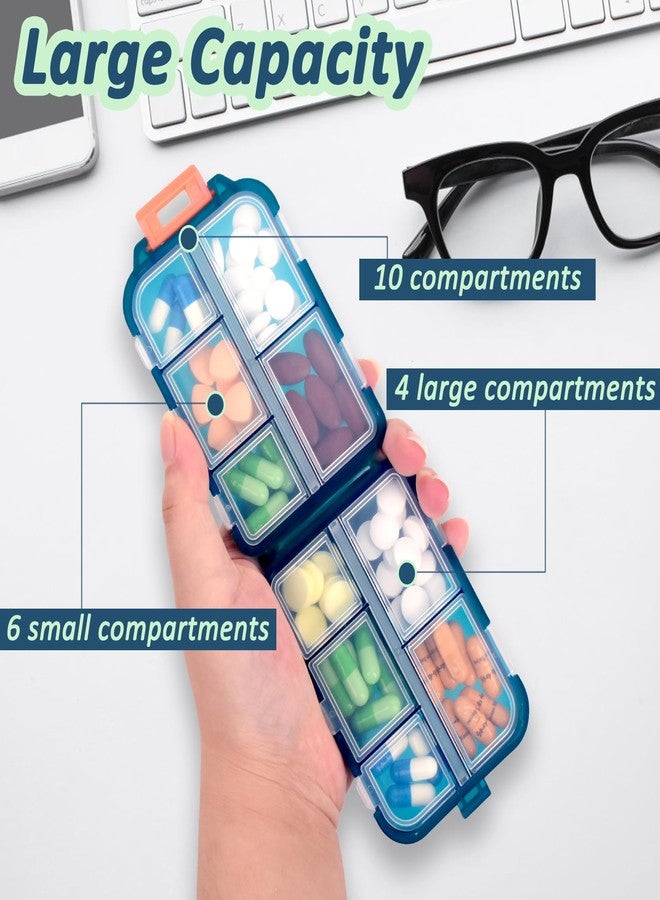 Cualfec 3 Pack Pill Organizer Travel Case - 10 Compartments Large Weekly Pill Container with 420 Labels, Double Lock Design, Portable for Home/Travel/Purse - Image 3