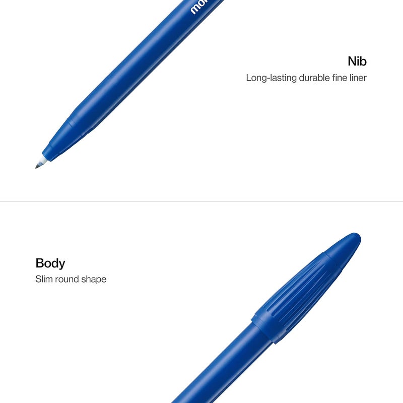 Monami Plus Pen 3000 Felt Tip Pens, Fine Point (0.4mm), Fine Liner, Writing/Journaling/Note Taking at home, school and office, Blue, 12-Count - Image 3