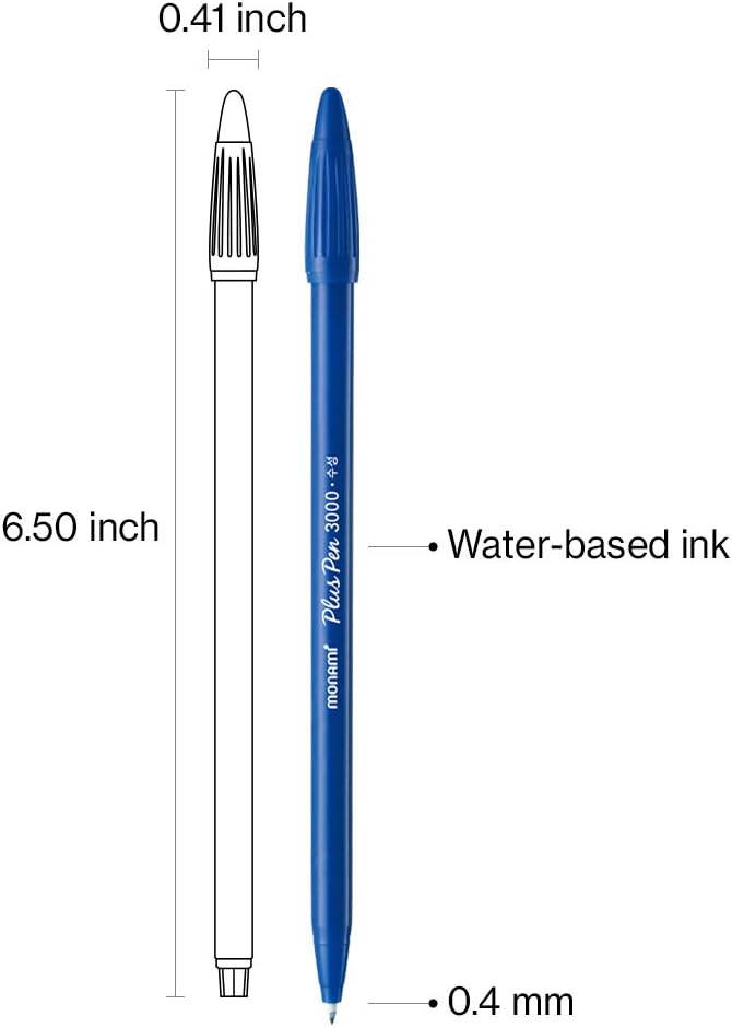 Monami Plus Pen 3000 Felt Tip Pens, Fine Point (0.4mm), Fine Liner, Writing/Journaling/Note Taking at home, school and office, Blue, 12-Count - Image 2
