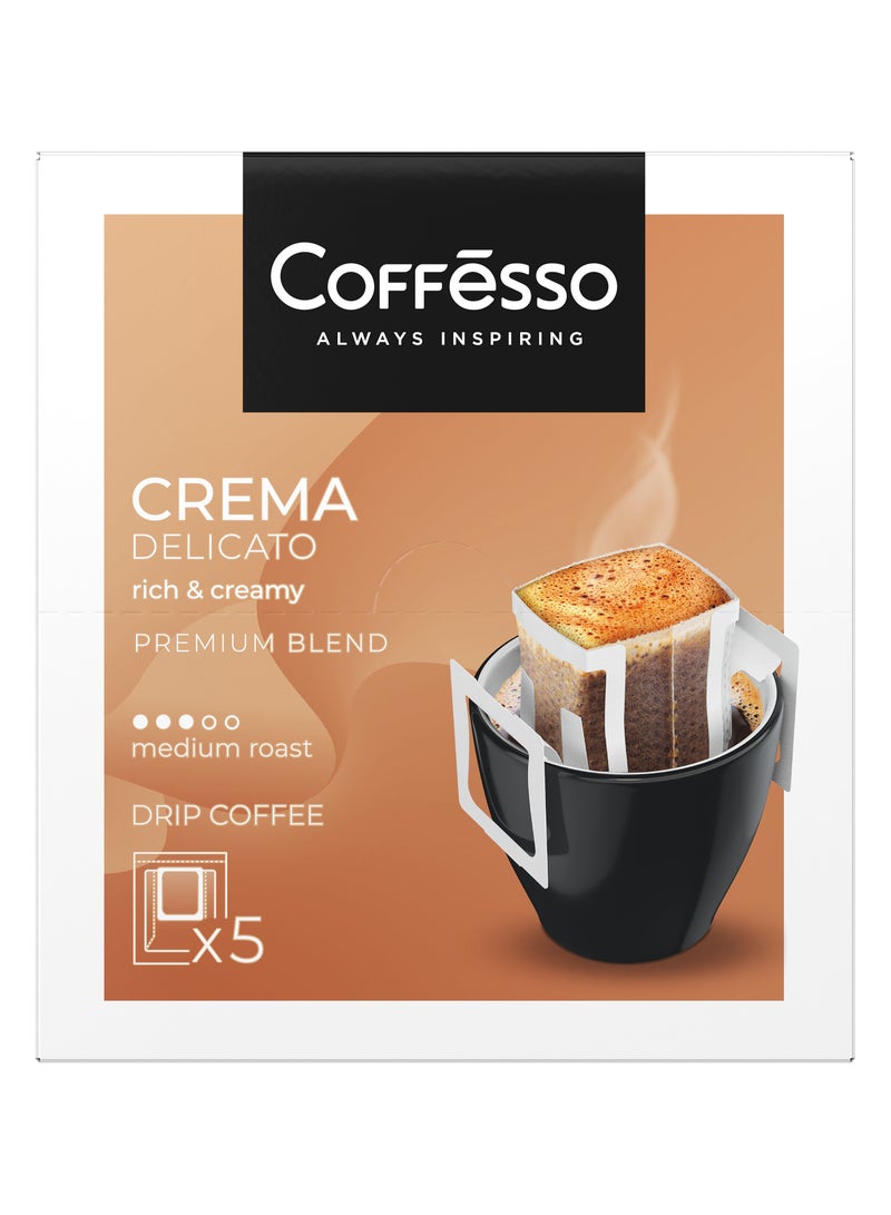 COFFeSSO Crema Delicato 100% Premium Arabica and Robusta Ground Coffee 5 Sachets Drip Bags 45 g  - Image 2