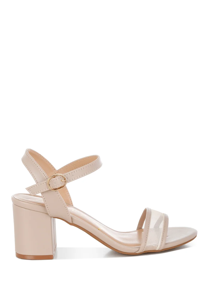 London Rag Mesh Pin Buckle Block Heels in Beige