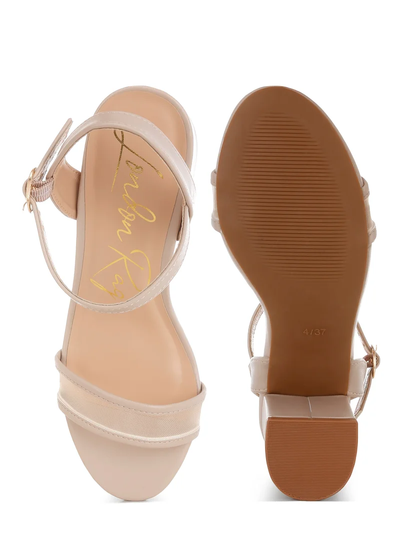London Rag Mesh Pin Buckle Block Heels in Beige