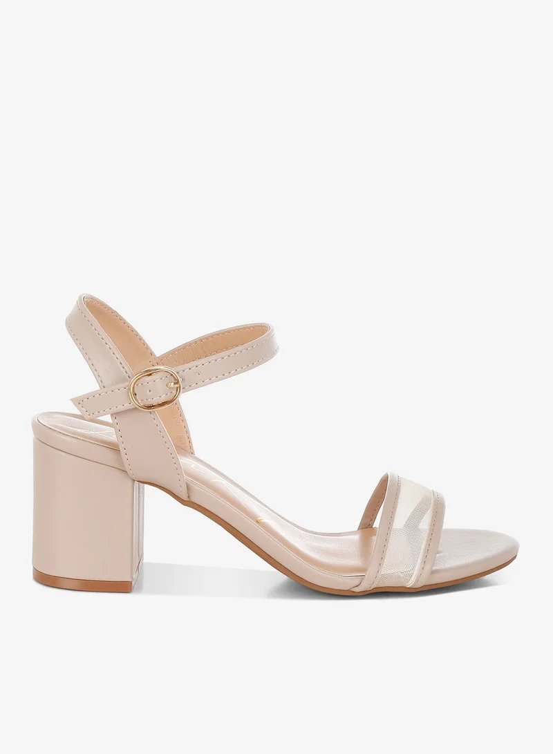 London Rag Mesh Pin Buckle Block Heels in Beige