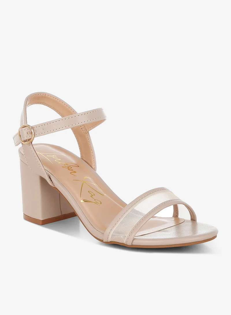 London Rag Mesh Pin Buckle Block Heels in Beige