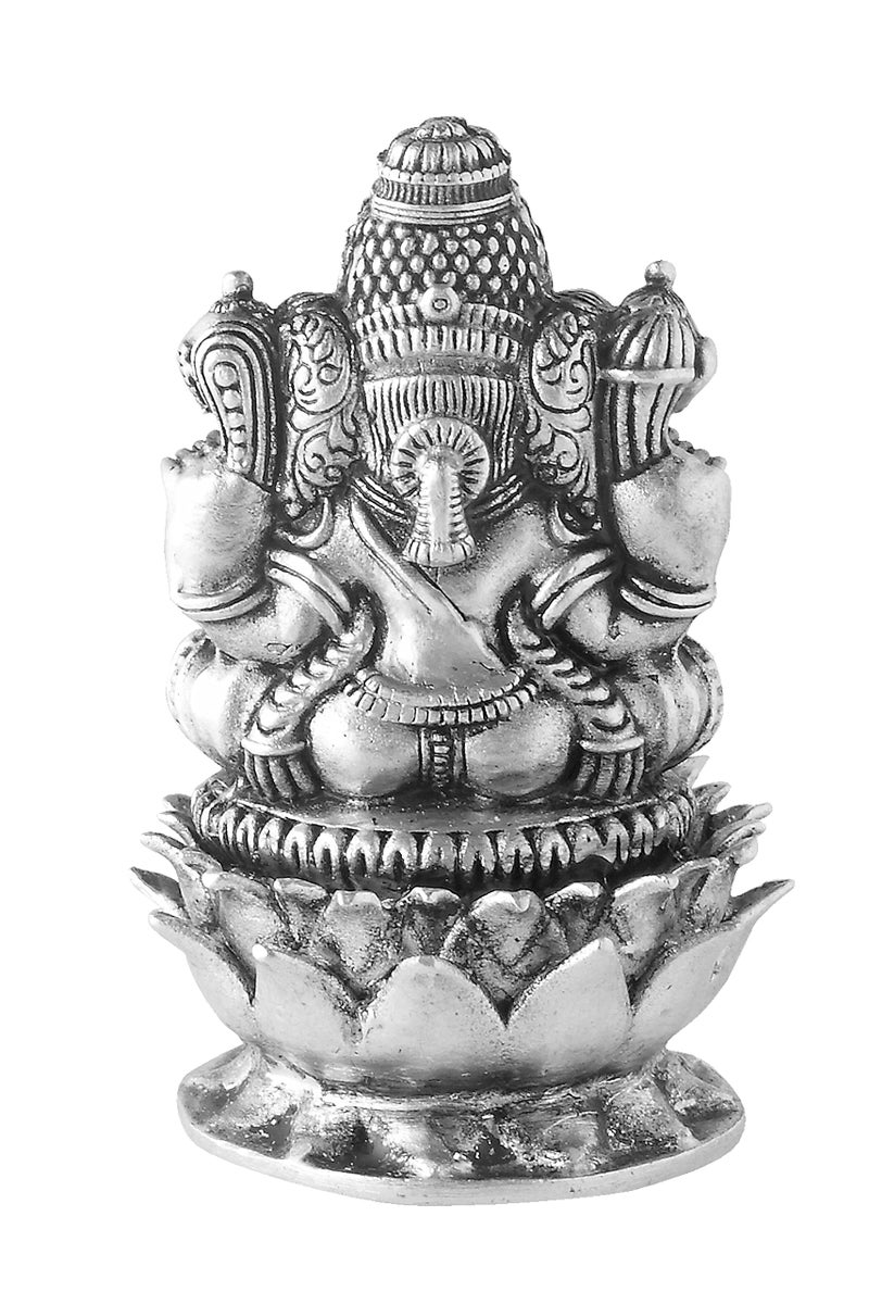 PRD CARATCAFE Silver Ganesha Murti for Car Dashboard, Home & Office Use Made in Pure 925 Solid Chandi Metal Idol of Ganesh Ji On Lotus. Antique Look Gift Item for All Occasions & Festivals - Image 4