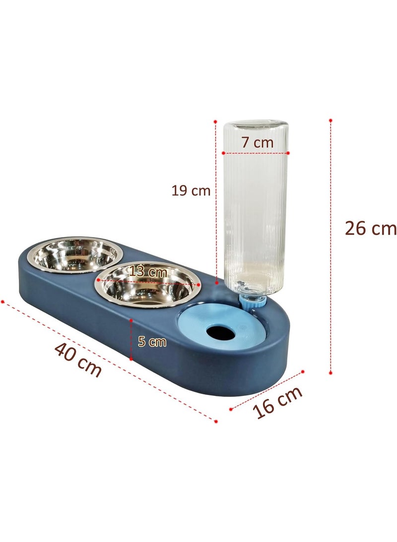 أن ان سي بيتس وحدة تغذية أوتوماتيكية للحيوانات الأليفة وموزع مياه، وعاء تغذية 2 في 1 للقطط والكلاب الصغيرة والمتوسطة الحجم، محطة تغذية متينة مع أوعية من الفولاذ المقاوم للصدأ، وزجاجة مياه، وتصميم غير قابل للانزلاق 40 سم (أزرق) - Image 2