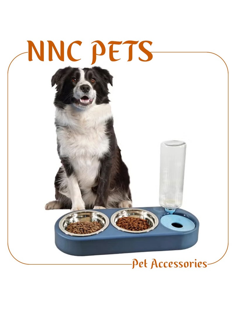 NNC PETS Automatc pet feeder and water dispenser, 2-in1 feeding bowl for small to medium-sized cats & dogs, Durable feeding station with Stainless steel bowls, Water bottle, and Non-slip design 40 cm (Blue) - Image 1