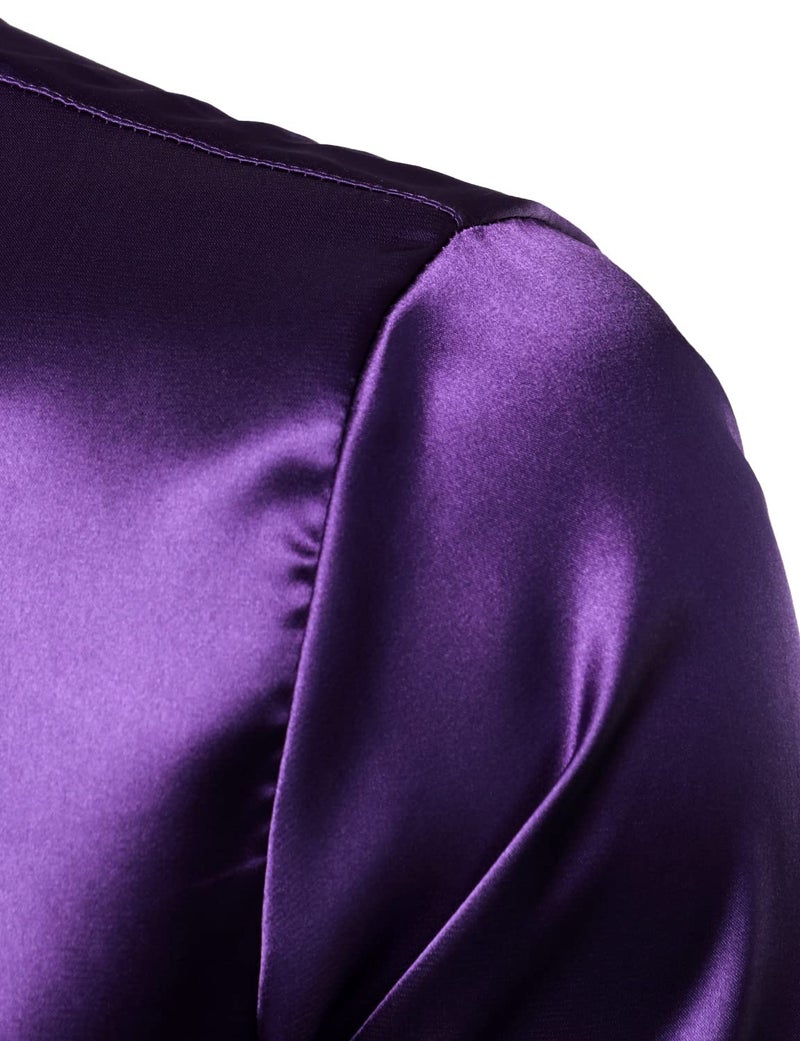 ZEROYAA Men's Luxury Shiny Silk Like Satin Button Up Dress Shirts ZLCL14 Dark Purple Medium - Image 5