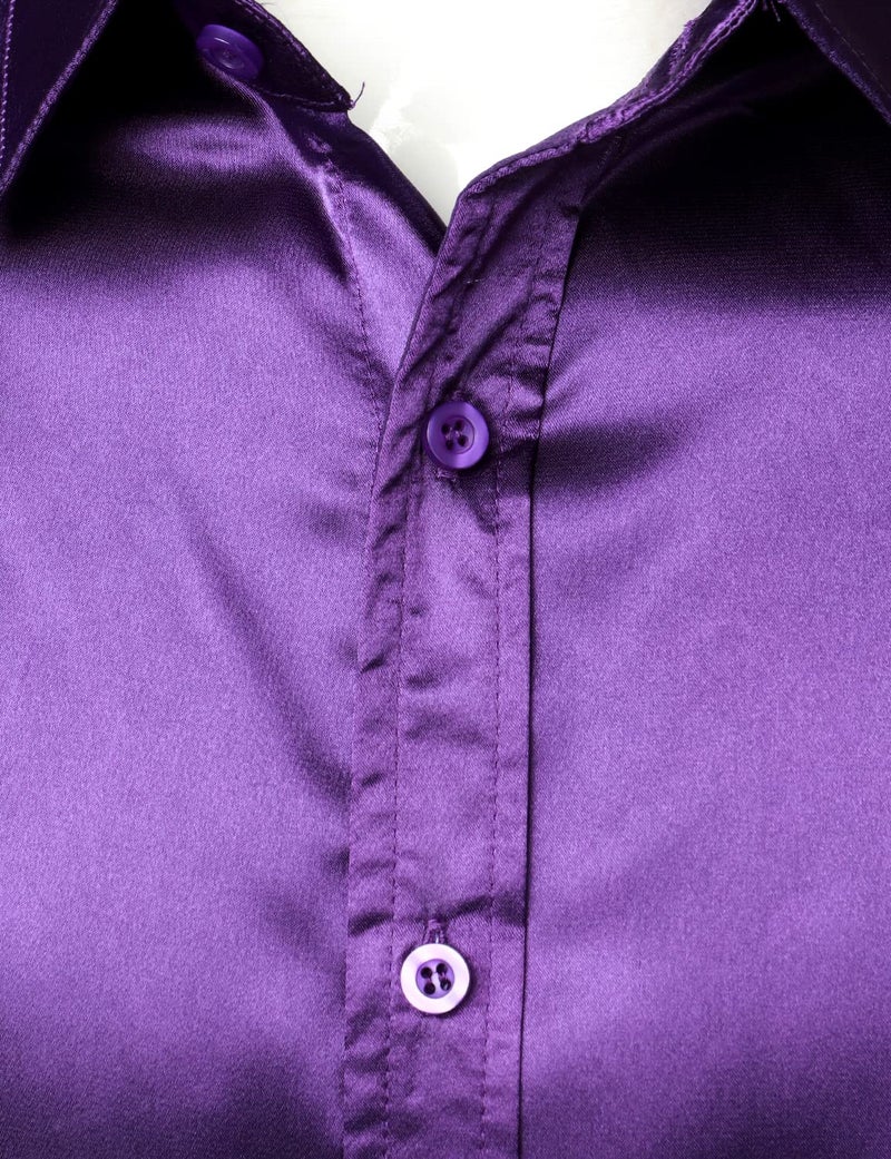 ZEROYAA Men's Luxury Shiny Silk Like Satin Button Up Dress Shirts ZLCL14 Dark Purple Medium - Image 4