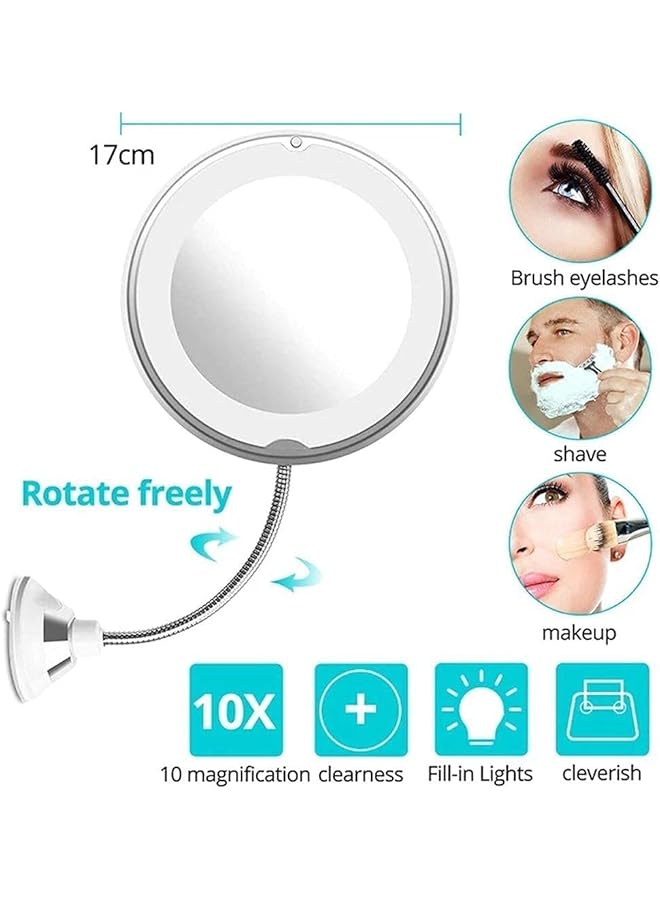 erorex Makeup Mirror With Suction Cup 360 Degree Swivel Flexible Gooseneck 10X Magnifying Mirror With Led Light Vanity Mirror Perfect For Makeup Contact Lenses Cosmetics Or Shaving For Bedroom 1 Pack - Image 2