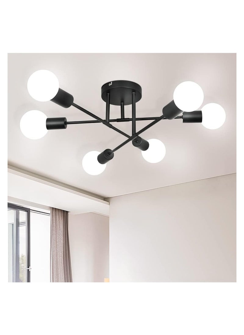 RATSAW 6 Light Sputnik Ceiling Light Adjustable Black Metal Ceiling Light Modern Industrial Chandelier Semi Flush Mount Ceiling Light for Living Room Bedroom Bulbs not Included  - Image 1