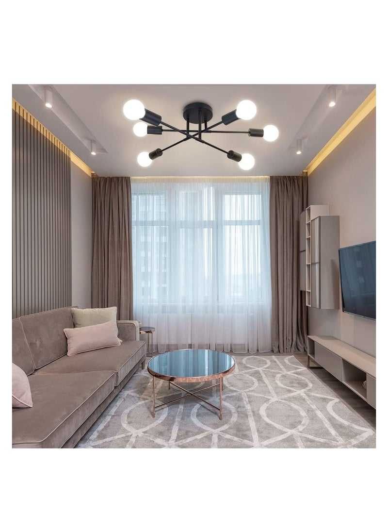 RATSAW 6 Light Sputnik Ceiling Light Adjustable Black Metal Ceiling Light Modern Industrial Chandelier Semi Flush Mount Ceiling Light for Living Room Bedroom Bulbs not Included  - Image 2
