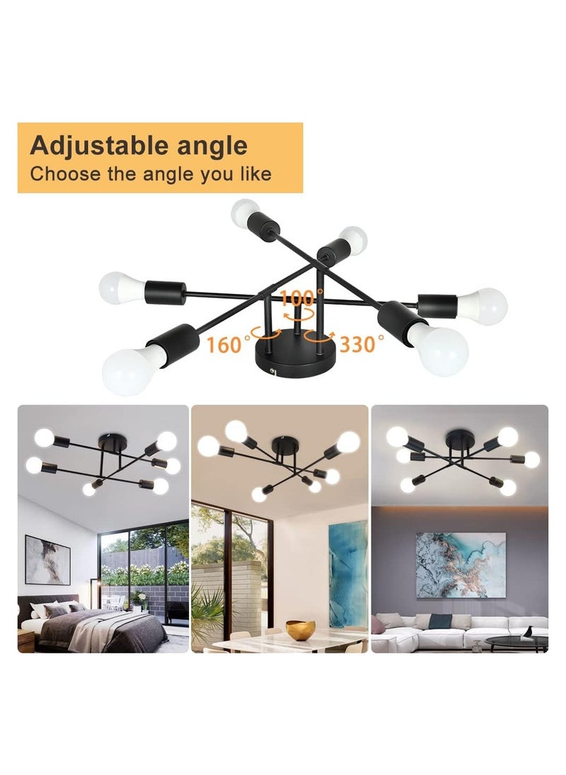 RATSAW 6 Light Sputnik Ceiling Light Adjustable Black Metal Ceiling Light Modern Industrial Chandelier Semi Flush Mount Ceiling Light for Living Room Bedroom Bulbs not Included  - Image 4