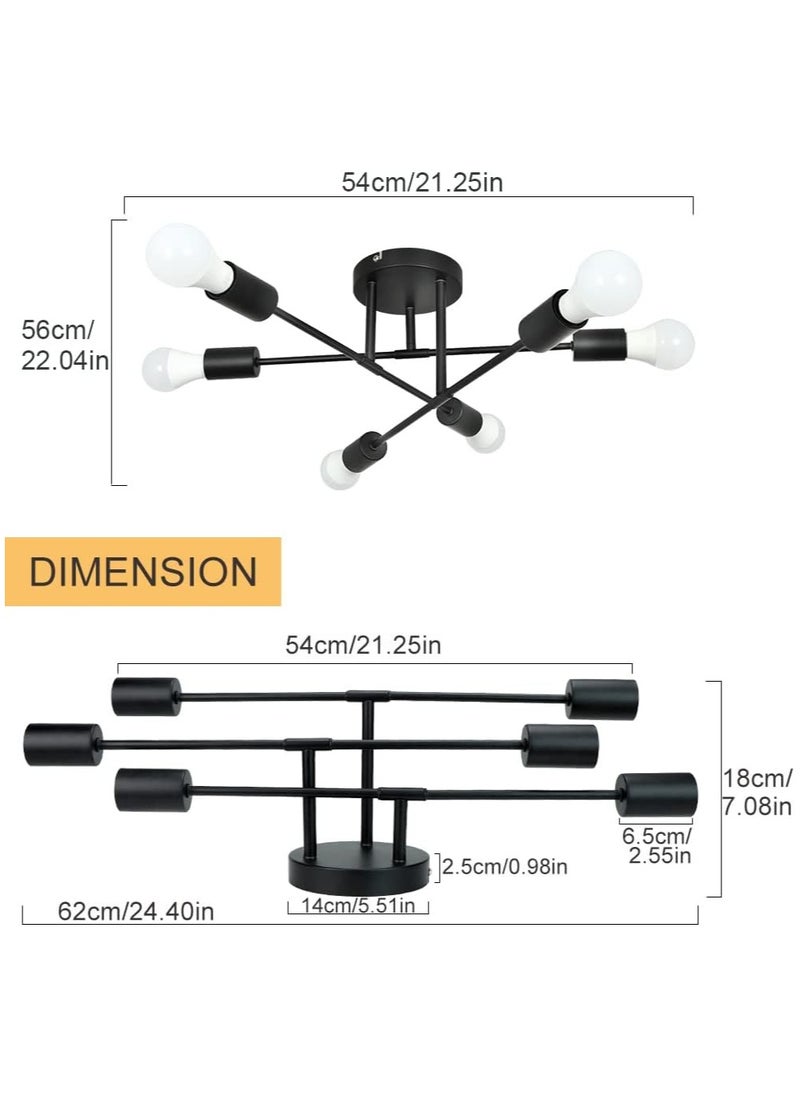 RATSAW 6 Light Sputnik Ceiling Light Adjustable Black Metal Ceiling Light Modern Industrial Chandelier Semi Flush Mount Ceiling Light for Living Room Bedroom Bulbs not Included  - Image 3