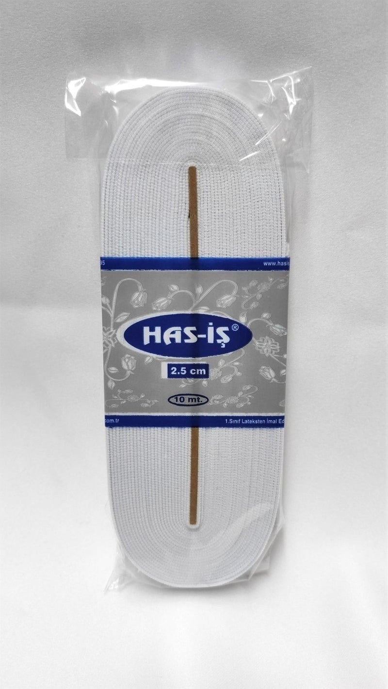 Atmaca Tuhafiye Atmaca Haberdashery Has-Iş White 2.5 cm Flat Elastic 10 Meters Waist Leg Trouser Elastic 