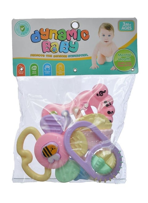 Shakhalila Newborn Soft Teether Set, Baby Hand Toy, Baby Rattle Ring, 4 Pieces - Multi-Shape