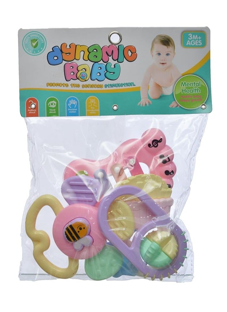 Shakhalila Newborn Soft Teether Set, Baby Hand Toy, Baby Rattle Ring, 4 Pieces - Multi-Shape