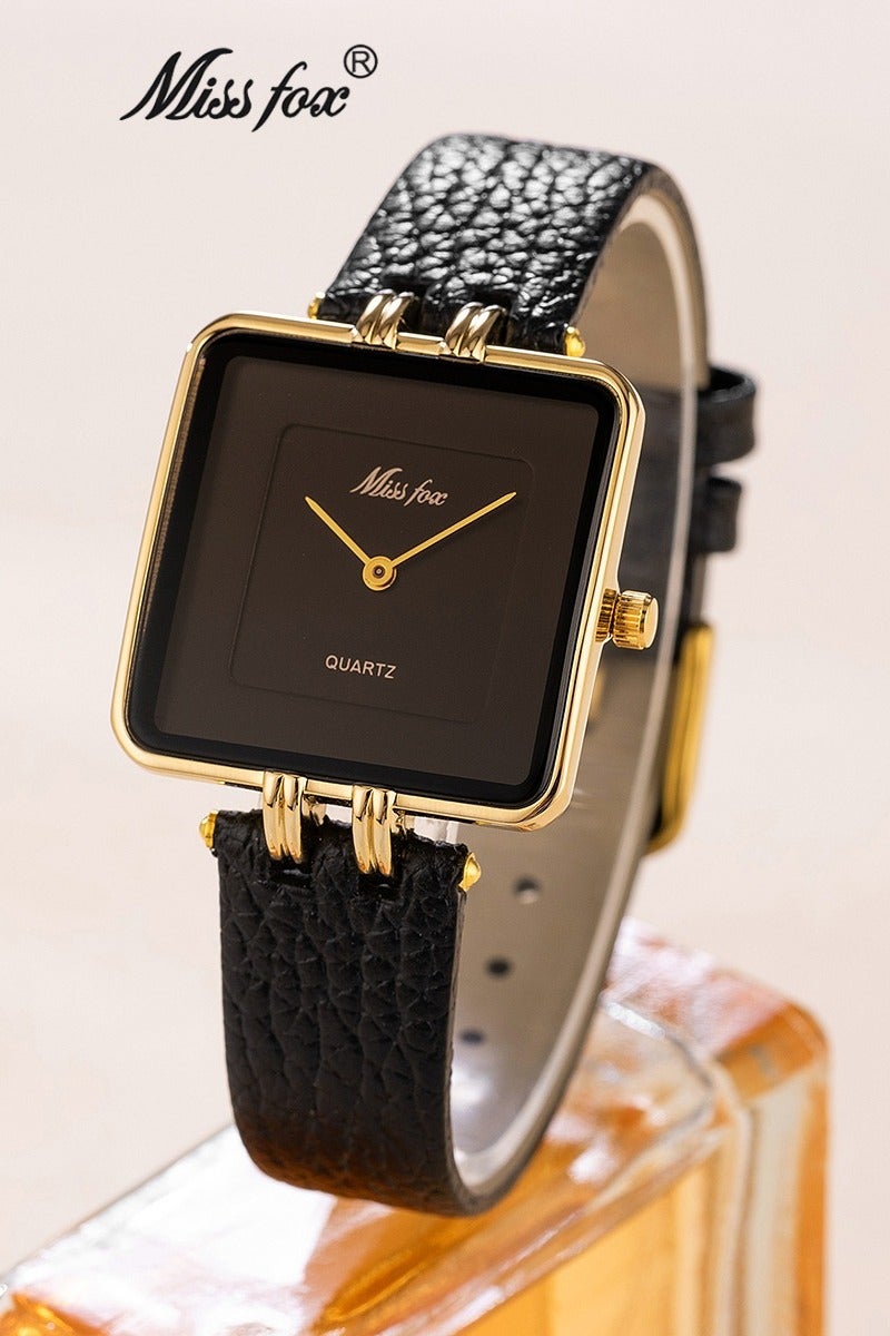 MISS FOX Women's Simple Square Dial Watch Fashion Leather Belt Ladies Quartz Watch - Image 1