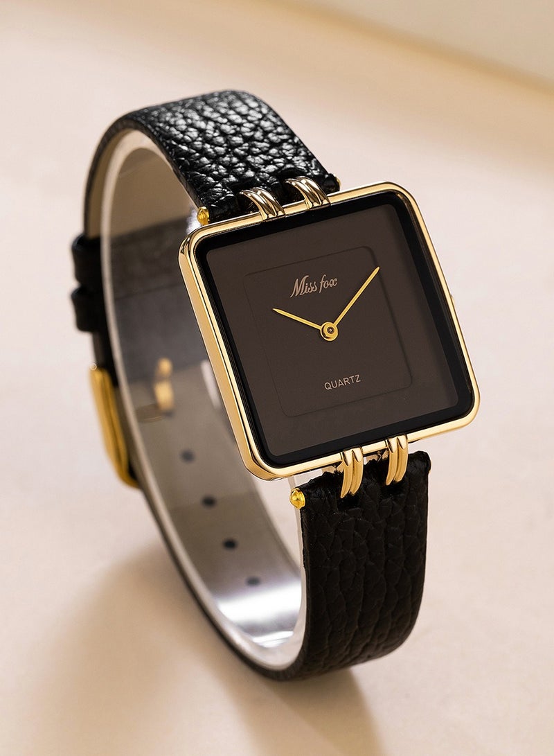 MISS FOX Women's Simple Square Dial Watch Fashion Leather Belt Ladies Quartz Watch - Image 2