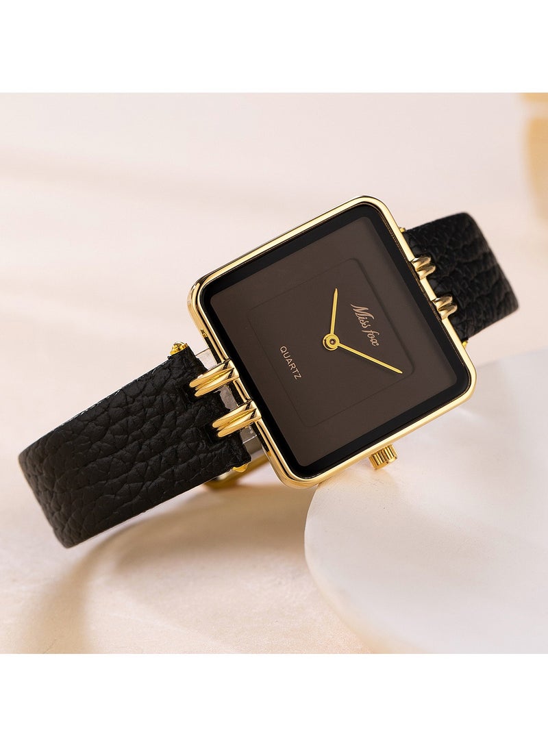 MISS FOX Women's Simple Square Dial Watch Fashion Leather Belt Ladies Quartz Watch - Image 4