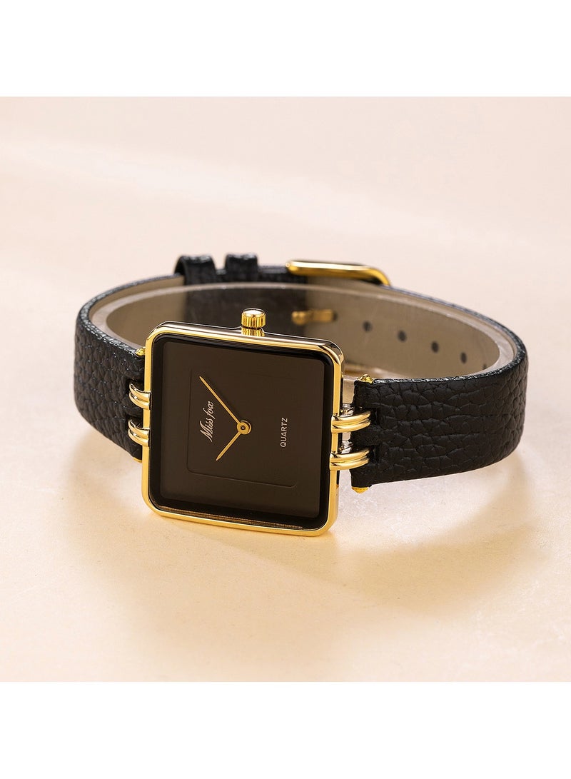 MISS FOX Women's Simple Square Dial Watch Fashion Leather Belt Ladies Quartz Watch - Image 5