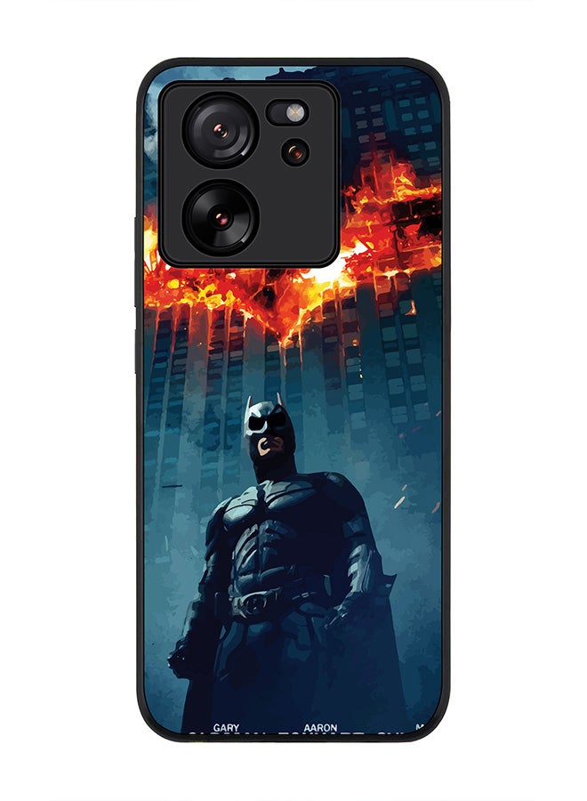 Stylizedd حافظة حواف سوداء متينة لهاتف Xiaomi 13T / Xiaomi 13T Pro، حافظة مرنة رقيقة بحواف مطاطية مضادة للسقوط - باتمان المحترق - Image 1