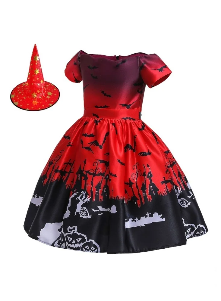 D'Daniela Halloween Print Off-Shoulder Dress - Red