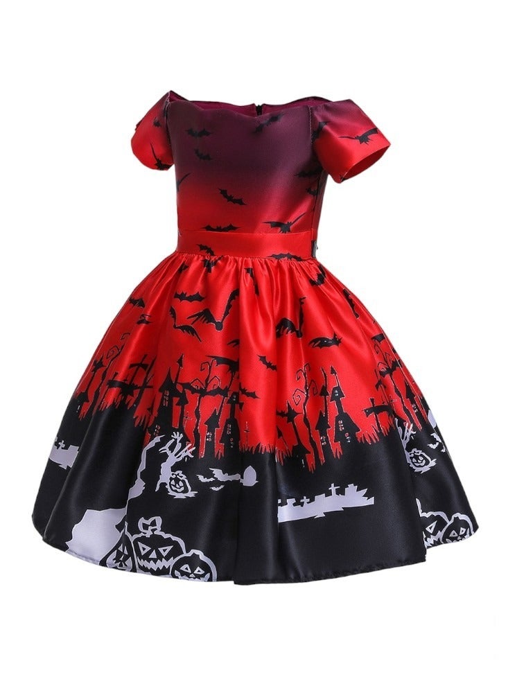 D'Daniela Halloween Print Off-Shoulder Dress - Red - Image 2