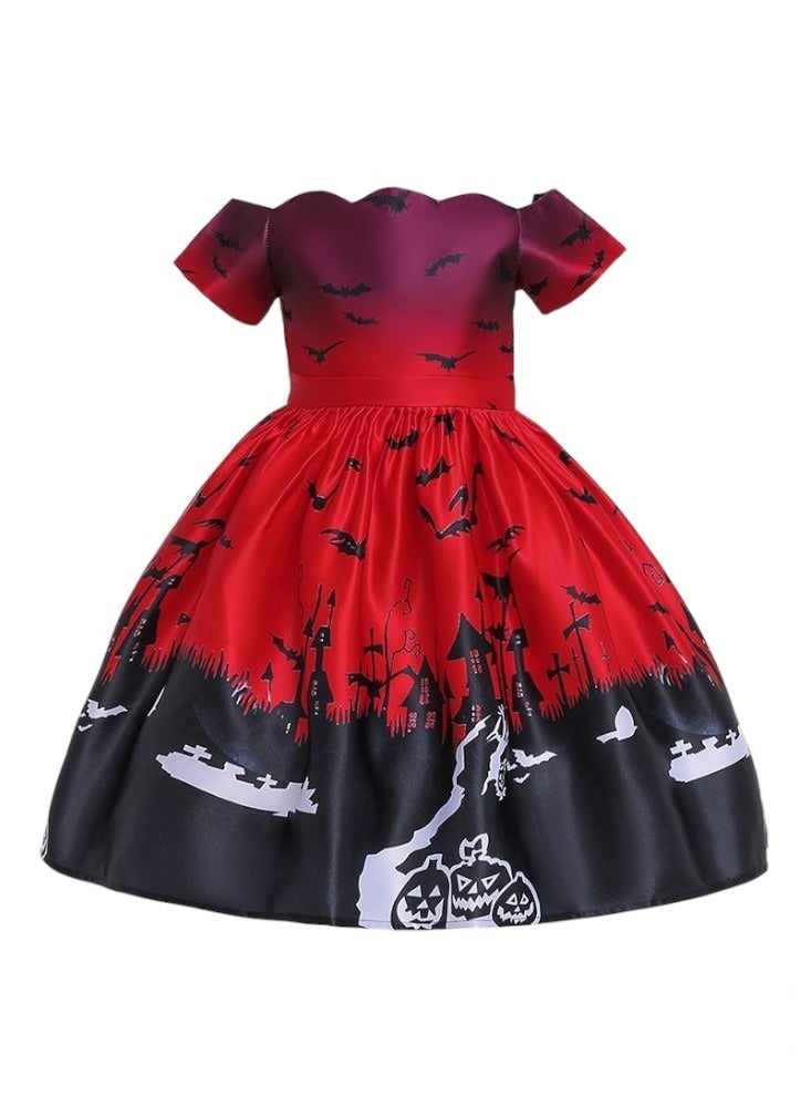 D'Daniela Halloween Print Off-Shoulder Dress - Red - Image 3