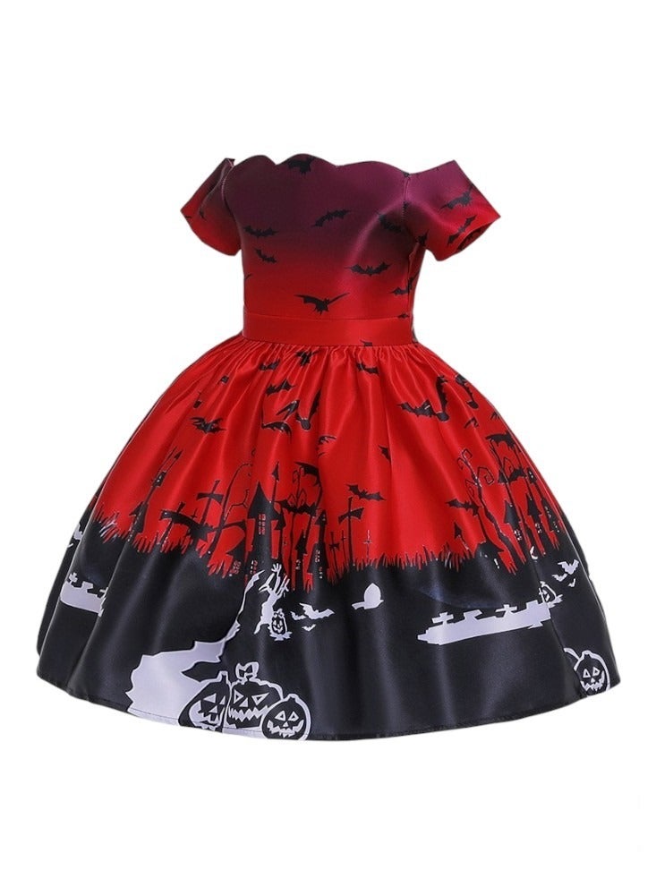 D'Daniela Halloween Print Off-Shoulder Dress - Red - Image 4