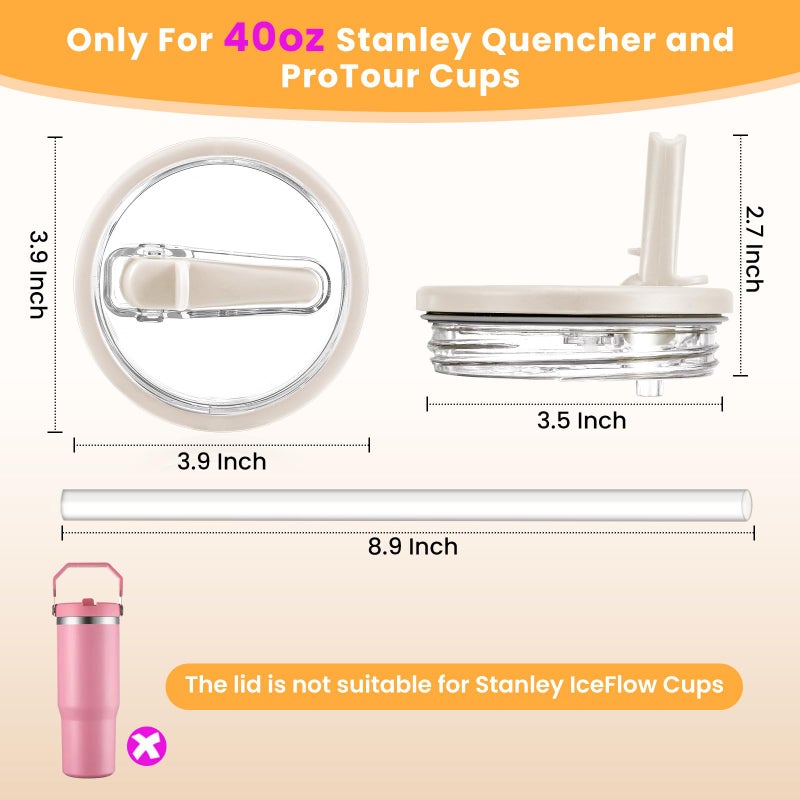 ANTAND 2 Pack Leakproof Lid Replacement 40 oz for Stanley Cup Accessories, Flip Straw Tumbler Leak Proof Lids for Stanley Quencher H2.0, Dust-Proof Straw Cover for stanley cups 40oz (Beige, Beige) - Image 3