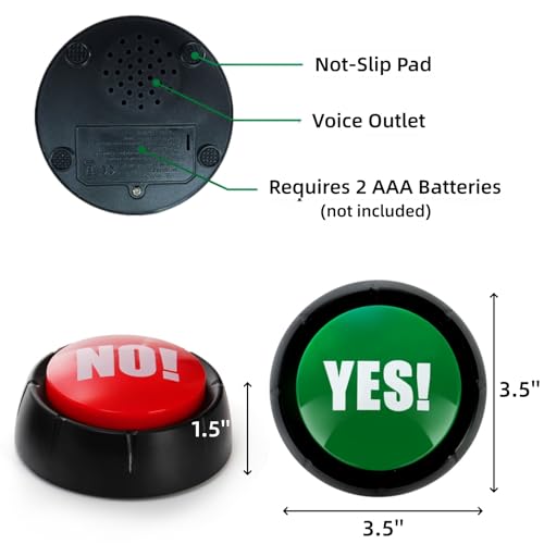 Cididu Set of 4 Yes No Button with Sound Game Answer Button for Trivia Games Answer Buzzers for Game Show Funny Talking Buttons Gathering Pet Training Different Yes No Saying - Image 5