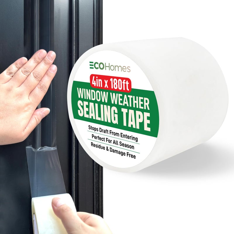 ECOHomes Window Weather Sealing Tape | Winter Weather Stripping Tape to Block Cold Drafts Through Window Gaps and AC Units, Insulation Seal and Draft Blocker for Home (4 Inch by 180 FT, Clear) - Image 1