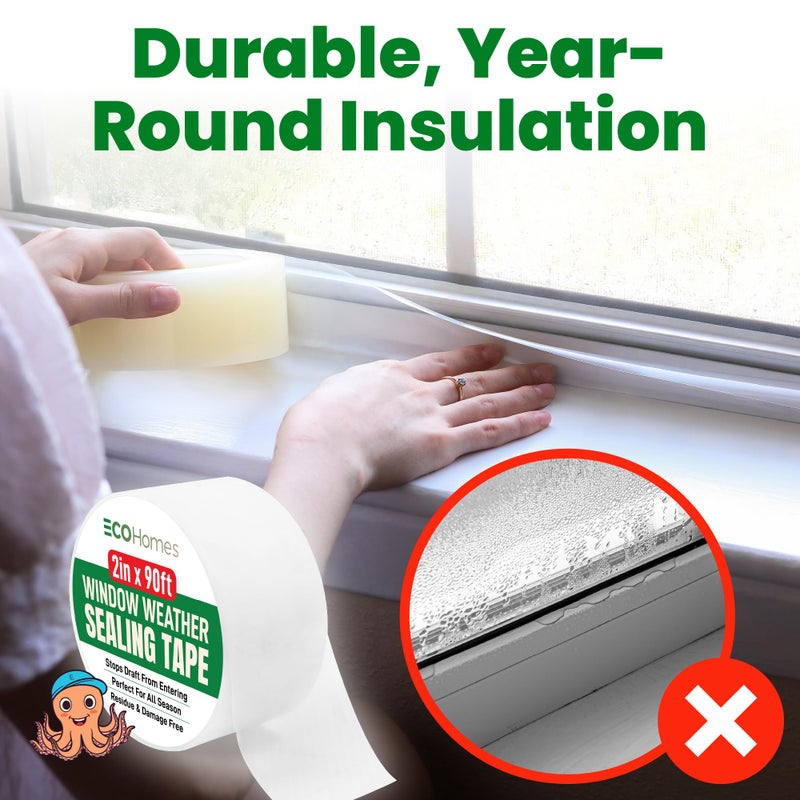 ECOHomes Window Weather Sealing Tape | Winter Weather Stripping Tape to Block Cold Drafts Through Window Gaps and AC Units, Insulation Seal and Draft Blocker for Home (4 Inch by 180 FT, Clear) - Image 3
