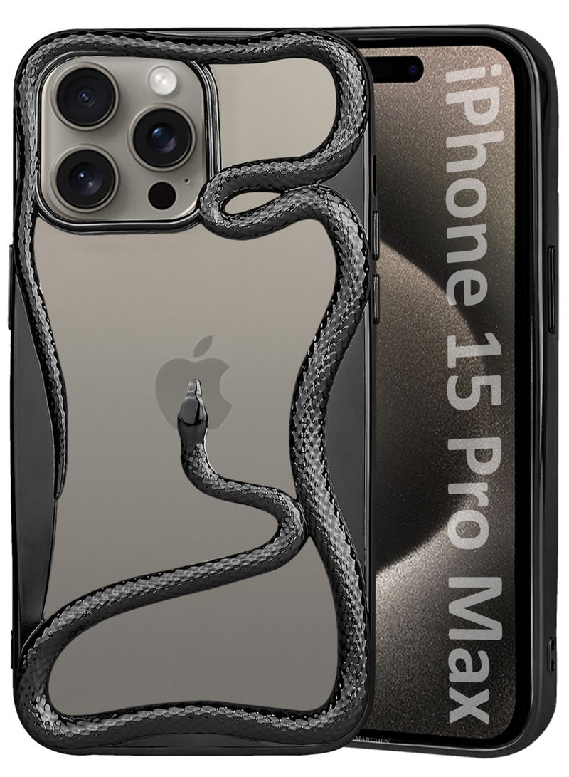 CATANES iPhone 15 Pro Max Case Cover Soft TPU and Glossy with Snake Design - Black - Image 1