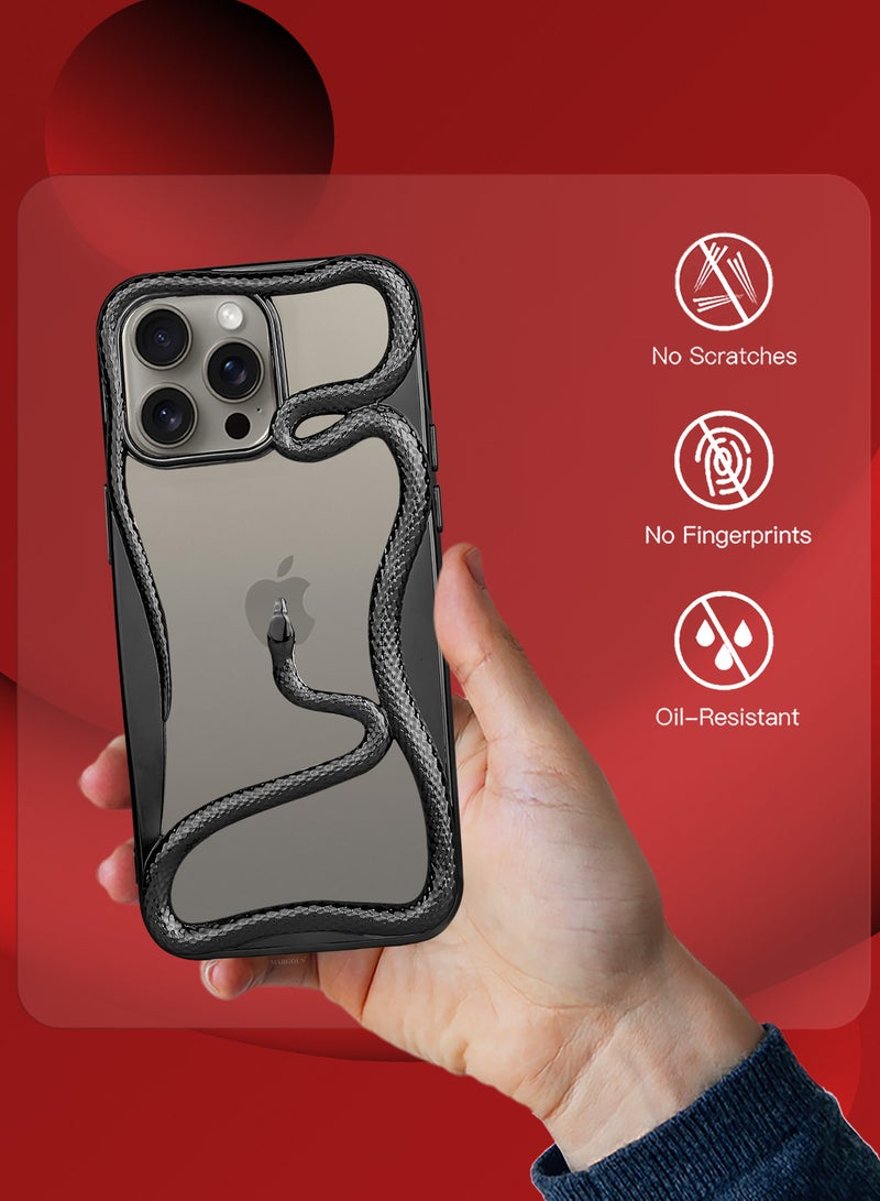 CATANES iPhone 15 Pro Max Case Cover Soft TPU and Glossy with Snake Design - Black - Image 5