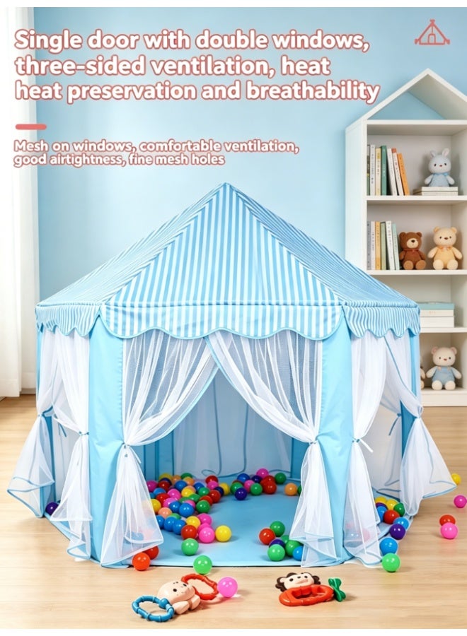 CityRiya-Long Hexagonal Kids Play Tent, Blue Striped Princess Castle Playhouse with Sheer Curtain, Large Indoor Outdoor Play Tent for Toddlers Boys Girls, Perfect Birthday Gift for Children (RE1113B) - Image 3
