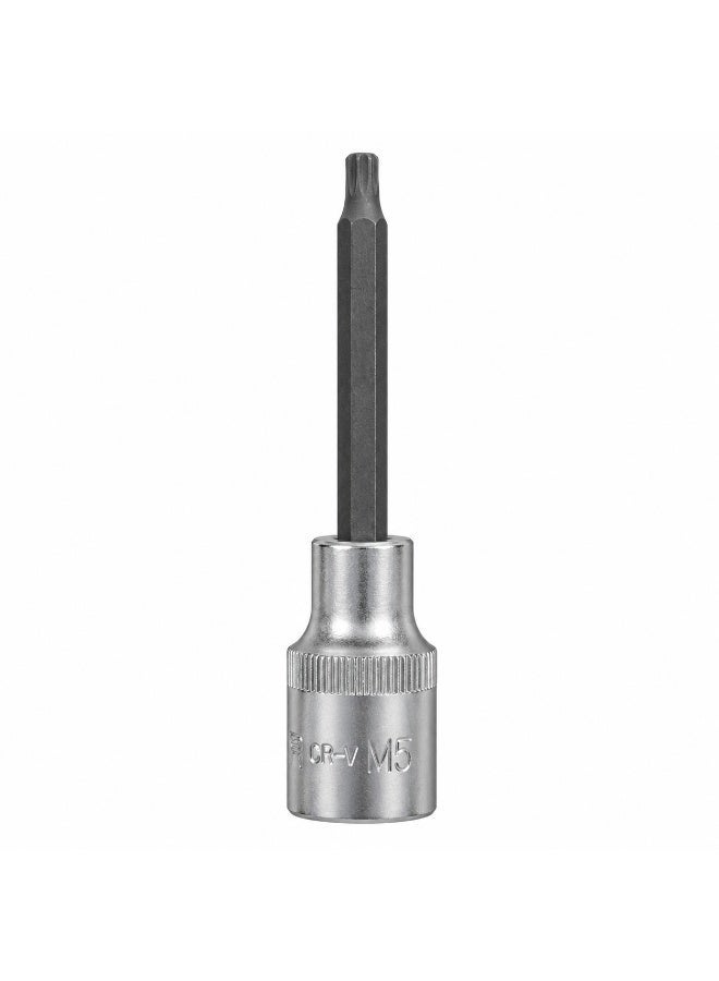 M5 Spline Bit Socket 1/2 Inch Drive, 4 Inch Long CR-V Metal Socket Tool For Ratchet, Car Repair, Workshop & DIY Maintenance - Image 1