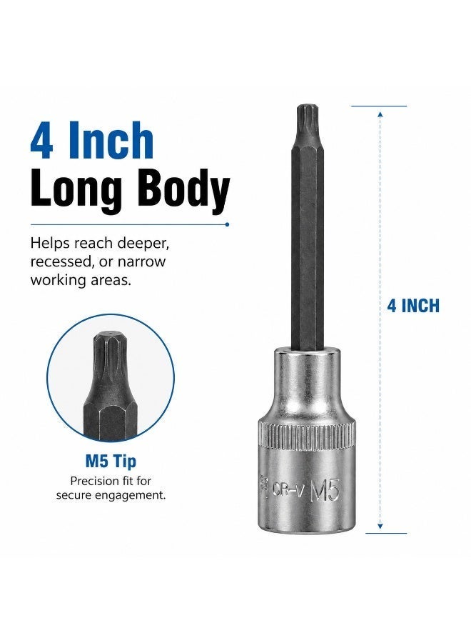 M5 Spline Bit Socket 1/2 Inch Drive, 4 Inch Long CR-V Metal Socket Tool For Ratchet, Car Repair, Workshop & DIY Maintenance - Image 3