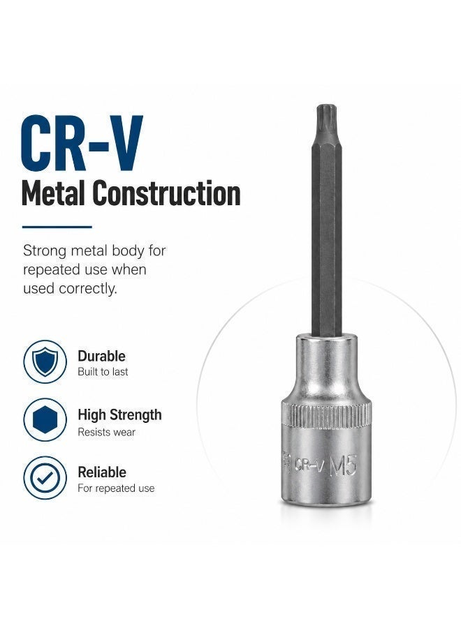M5 Spline Bit Socket 1/2 Inch Drive, 4 Inch Long CR-V Metal Socket Tool For Ratchet, Car Repair, Workshop & DIY Maintenance - Image 4