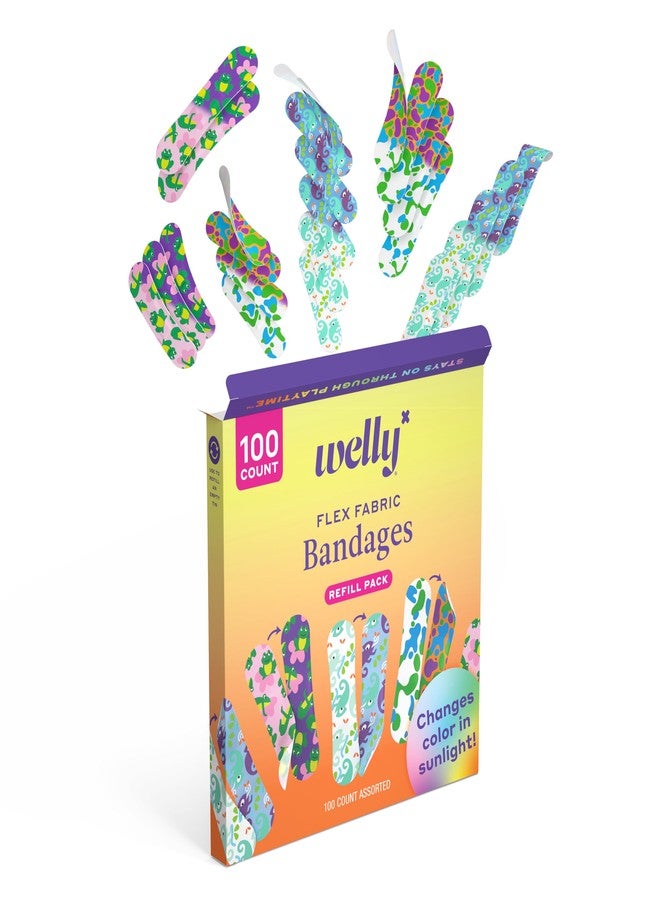 Welly Bandage Color Changing Refill Pack | Adhesive Flexible Fabric Bandages | Assorted Shapes and Patterns for Minor Cuts, Scrapes, and Wounds - 100 Count - Image 2