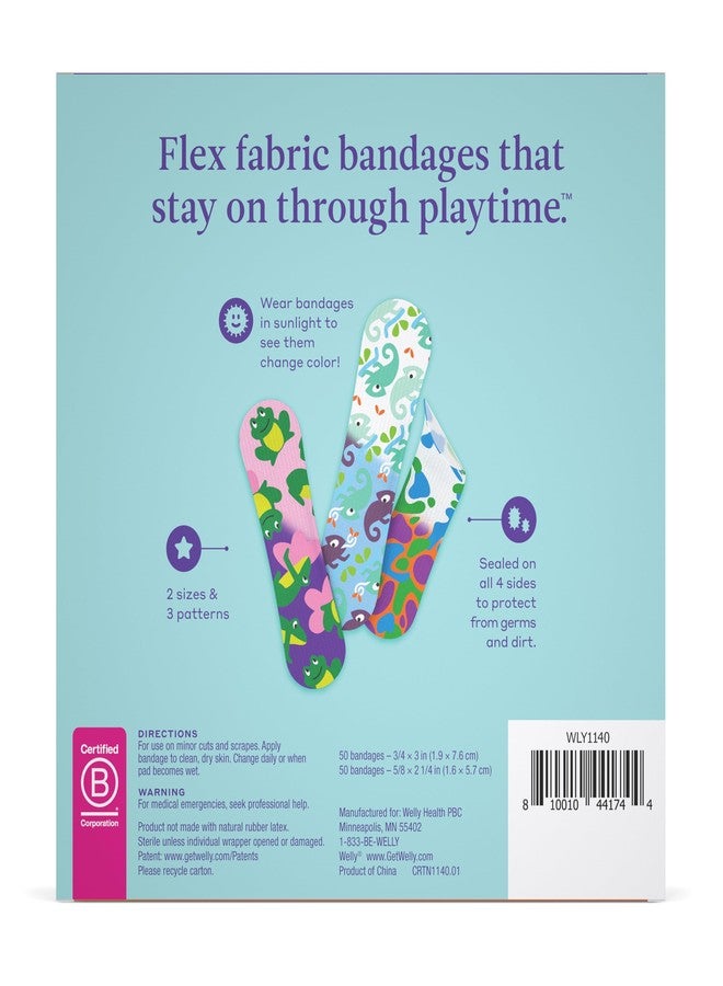 Welly Bandage Color Changing Refill Pack | Adhesive Flexible Fabric Bandages | Assorted Shapes and Patterns for Minor Cuts, Scrapes, and Wounds - 100 Count - Image 3