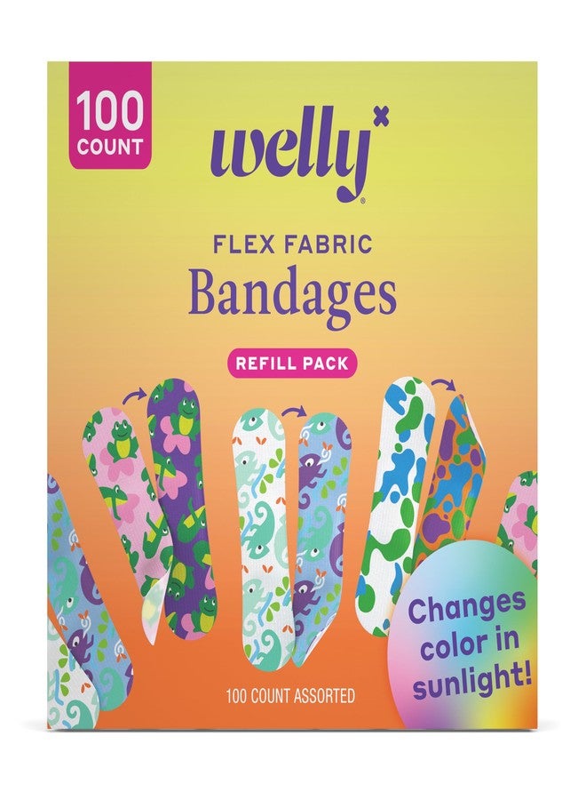 Welly Bandage Color Changing Refill Pack | Adhesive Flexible Fabric Bandages | Assorted Shapes and Patterns for Minor Cuts, Scrapes, and Wounds - 100 Count - Image 1