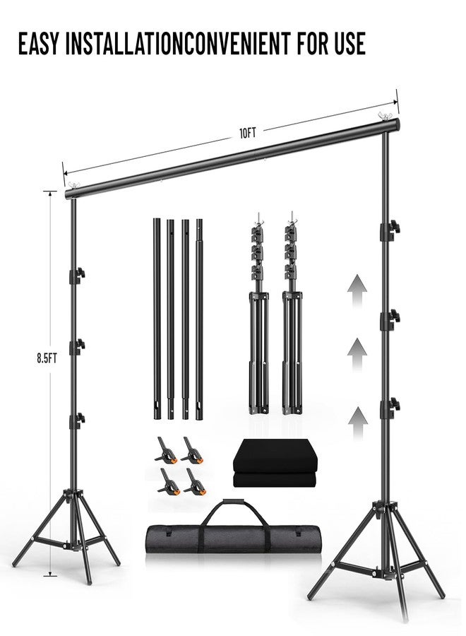 BEIYANG 8.5X10 FT Photo Background Stand with 10X12 FT Black Backdrop Screen, Adjustable Background Holder Support System Kit for Photography Video, Parties Decoration with Carry Bag & Clamps - Image 2