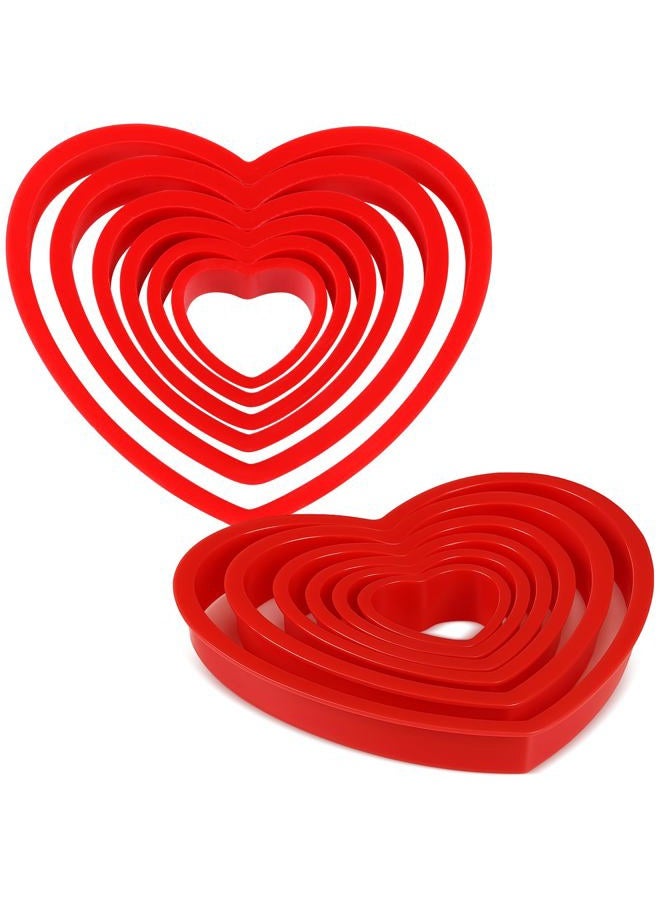 Jingmore 6 Pcs Plastic Heart Cookie Cutters Valentine Heart Pancake Mold for Baking Cakes Biscuit Sandwiches(Red) - Image 1