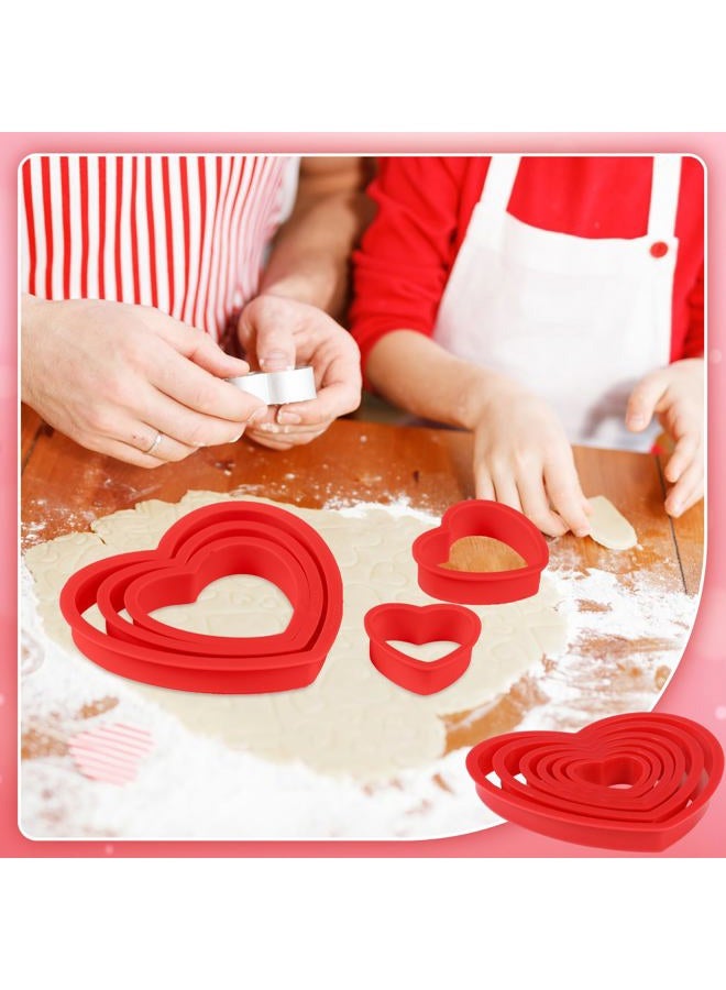 Jingmore 6 Pcs Plastic Heart Cookie Cutters Valentine Heart Pancake Mold for Baking Cakes Biscuit Sandwiches(Red) - Image 3