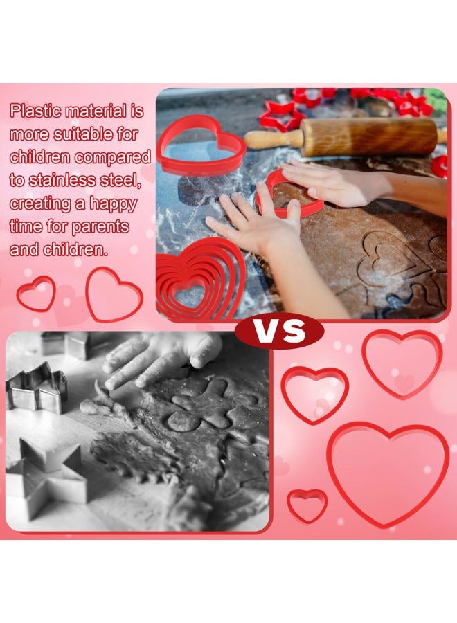 Jingmore 6 Pcs Plastic Heart Cookie Cutters Valentine Heart Pancake Mold for Baking Cakes Biscuit Sandwiches(Red) - Image 5